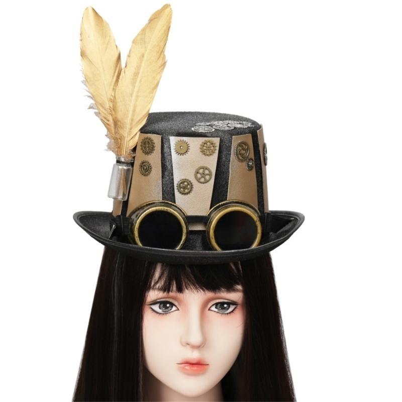 Men'S Victorian Accessories - 652F Gold Gear Hoge Hoed Stijlvolle