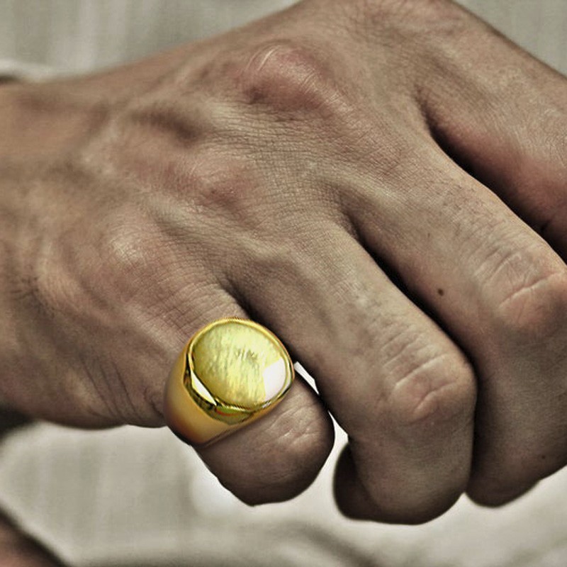 Signet Ring Men - Heren Rvs Ronde Signet Ring Voor