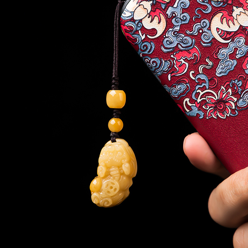 Men Accessories Ethnic - Klassieke natuurlijke jade gele sleutelhanger heren