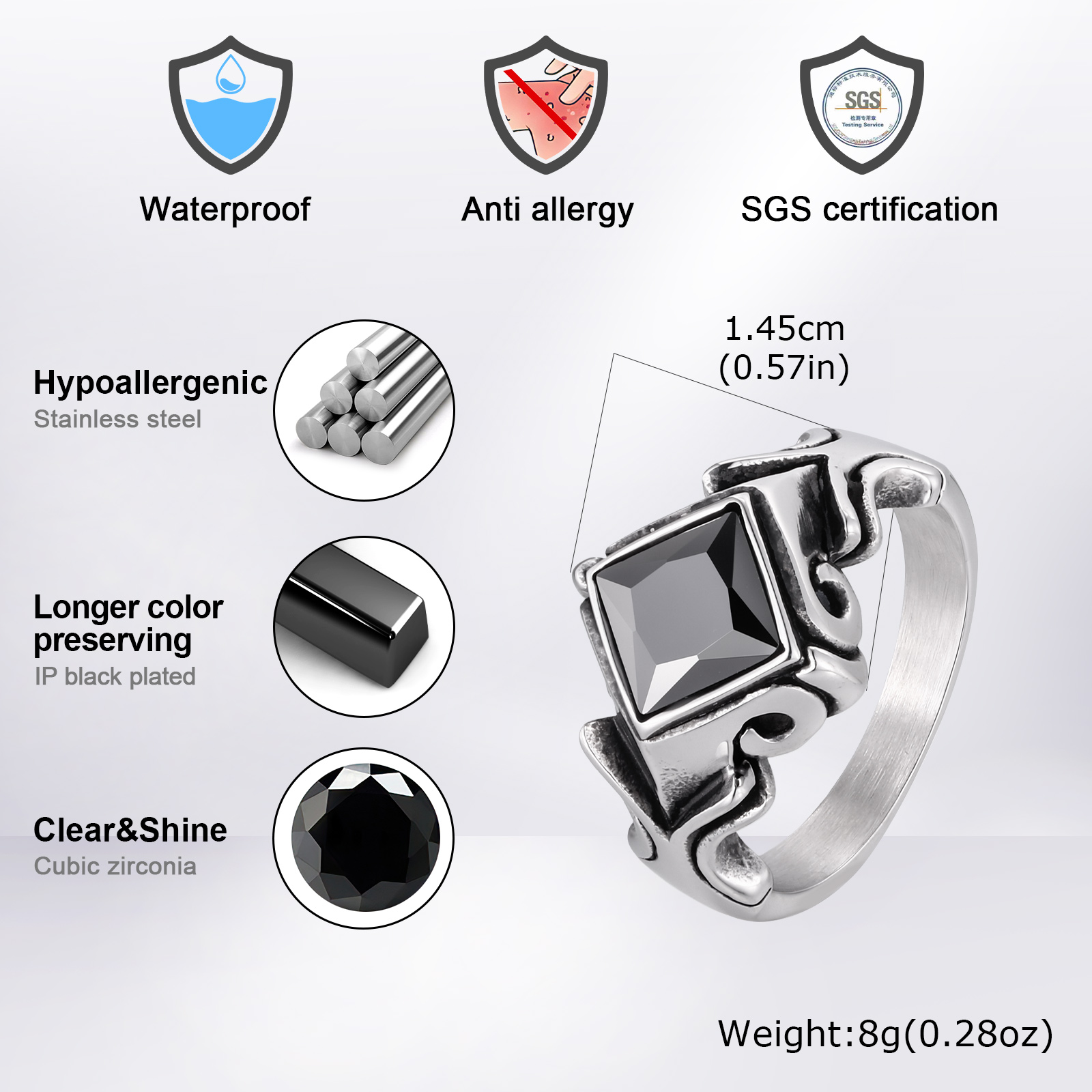 Vintage zwarte zirkoonring voo - Signet Ring Men recensie en prijs