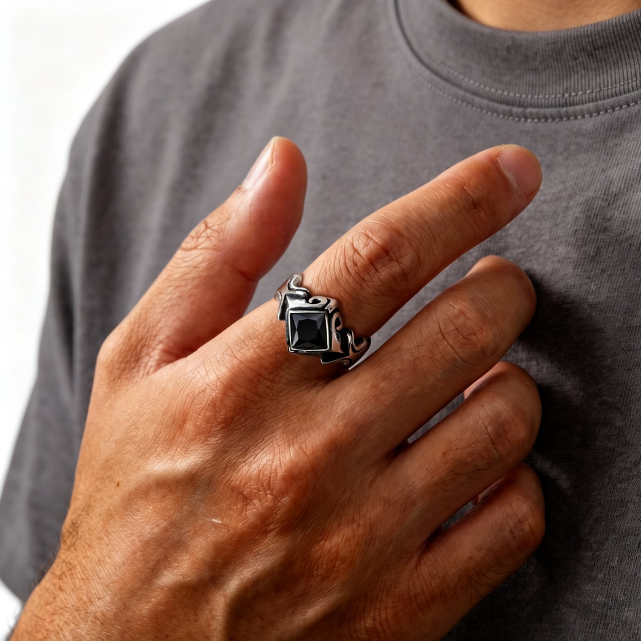 Vintage zwarte zirkoonring voo - Signet Ring Men recensie en prijs